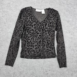 Vintage Currants Shirt Womens Medium Black Sheer Velvet Burnout Y2K 90s Goth